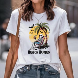 Beach Bones Summerween Shirt Skeleton on Vacation Spooky Halloween in July Tee Funny Skeleton Beach Shirt Summerween Party Pool Halloween
