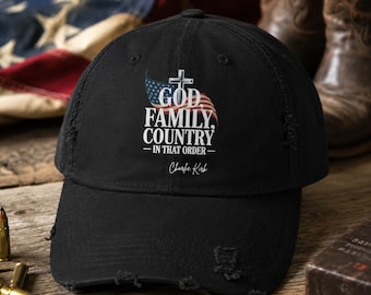 God Family Country Distressed Dad Hat - Christian Patriot Cap