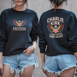 Freedom Eagle Graphic Tee | Patriotic American Values Shirt | USA Pride Unisex T-Shirt Classic Unisex Crewneck Sweatshirt | Gildan® 18000 - Black