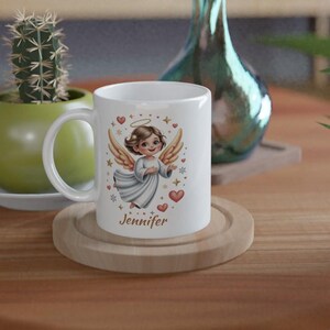 Taza de ángel personalizada con nombre Ceramic White