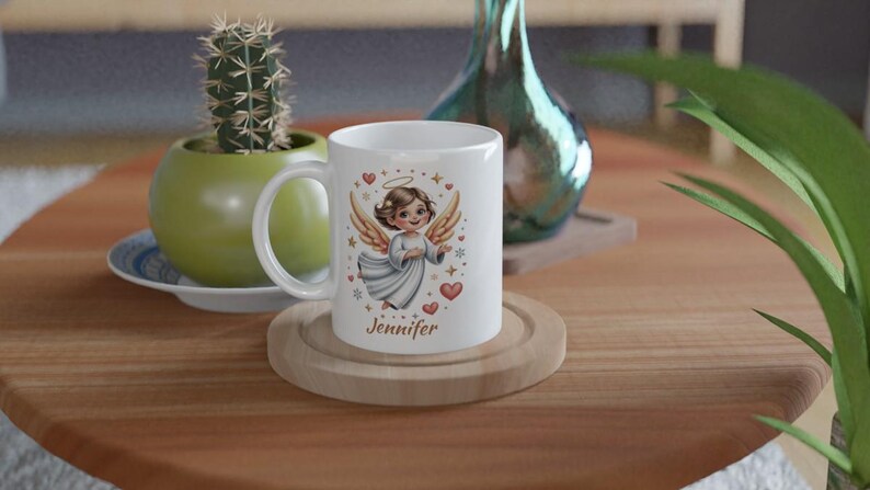 Taza de ángel personalizada con nombre Ceramic White