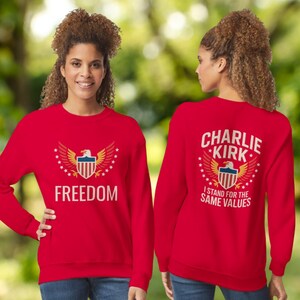 Freedom Eagle Graphic Tee | Patriotic American Values Shirt | USA Pride Unisex T-Shirt Classic Unisex Crewneck Sweatshirt | Gildan® 18000 - Red