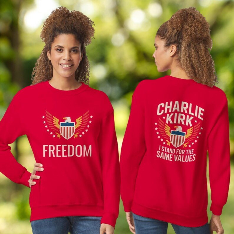 Freedom Eagle Graphic Tee | Patriotic American Values Shirt | USA Pride Unisex T-Shirt Classic Unisex Crewneck Sweatshirt | Gildan® 18000 - Red