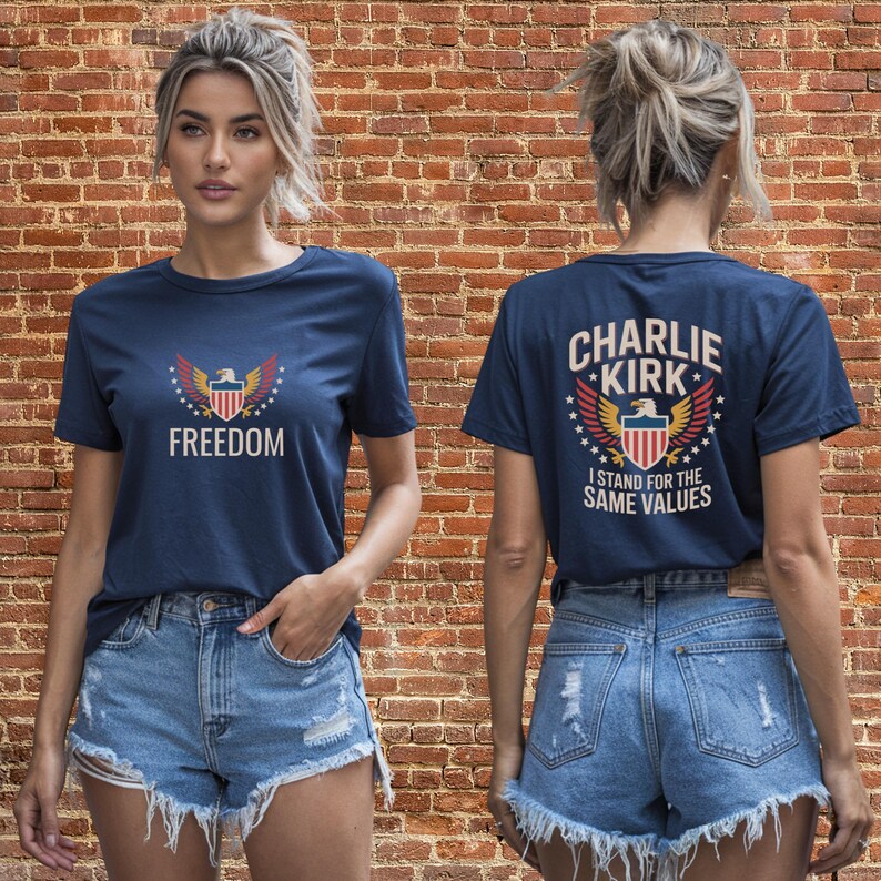 Freedom Eagle Graphic Tee | Patriotic American Values Shirt | USA Pride Unisex T-Shirt Classic Unisex Crewneck T-shirt | Gildan® 64000 - Navy