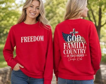 Patriotic Christian Sweatshirt | USA Flag God Family Country Design