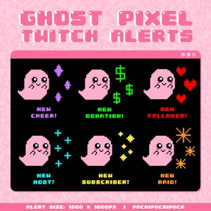 Pink Boo Ghost Animated Twitch Alert, Spooky Streams Alerts, Y2k Retrowave Pixel 8 Bit Twitch Alert Bundle, Halloween Twitch Alerts