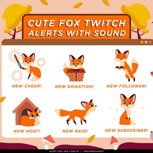 Herbst-Fuchs-Stream-Benachrichtigungen, Ton-Twitch-Benachrichtigungen, Benachrichtigungsalarm, herbstlich animierte Twitch-Benachrichtigung, niedliche Kawaii-Fuchs-Twitch-Benachrichtigungen
