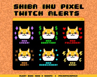 Shiba Inu Pixel Art Twitch Alerts, Kawaii Anime (Digital Download)