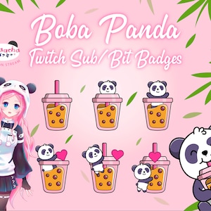 Boba Panda Twitch Sub Insignia / Bit Insignia, Lindo Kawaii Panda Sub / Bit Insignia, Bubble Drink Twitch Streamer Graphics-VTuber