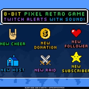 Retro Animated Twitch Alert + Sound, Notification Streams Alerts, Y2k Pixel Vintage 8 Bit Twitch Alert Bundle