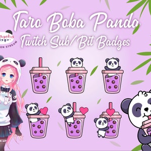 Badge Twitch Taro Boba Panda/Badge Bit, sous-badge Panda Kawaii mignon/Badge Bit, boisson bulle Streamer Twitch Graphics-VTuber
