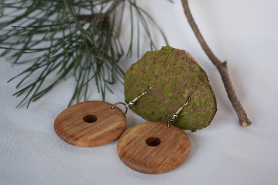 Earrings Bamboo Wood Handmade Unique Sustainable Upcycling