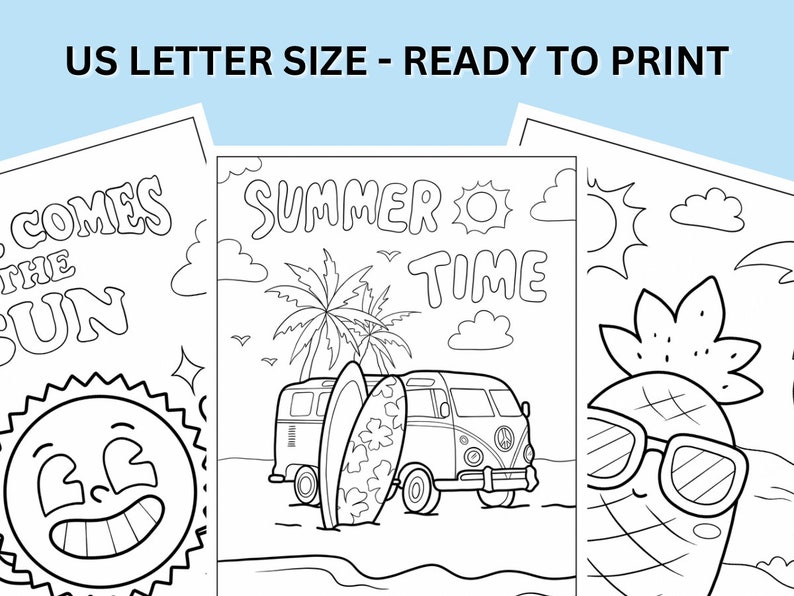 25 Summer Coloring Cards Summertime Coloring Book Printable Instant ...