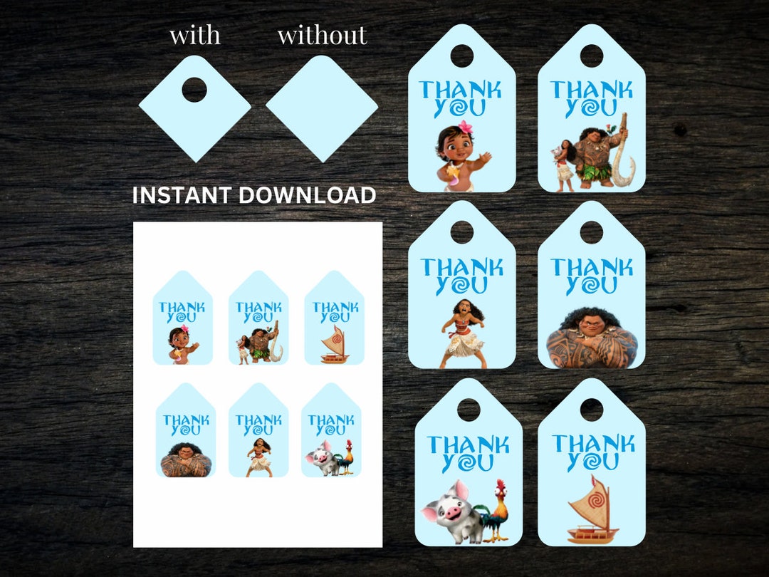 Printable Moana Thank You Tags Moana Birthday Party Instant Download - Etsy