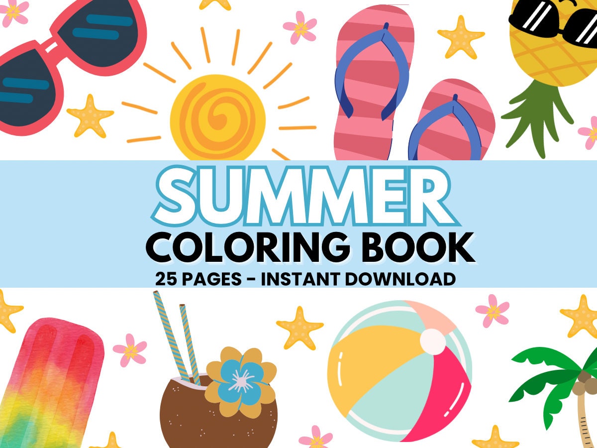 25 Summer Coloring Cards Summertime Coloring Book Printable Instant ...