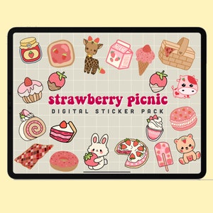 cute digital sticker pack | digital planner | iPad planner | Goodnotes Stickers | strawberry stickers download PNG | 20pcs