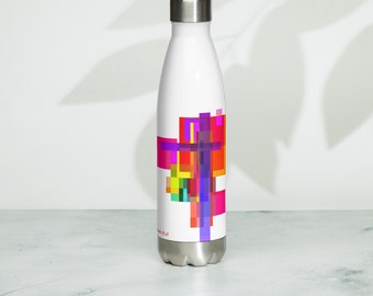 Contemporary Colorblock Water Bottle, Creative Abstract Art Bottle, Vacuum Insulated stainless Steel Water Bottle for Hot and Cold, 17 oz.
