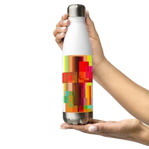 Contemporary Colorblock Water Bottle, Creative Abstract Art Bottle, Vacuum Insulated stainless Steel Water Bottle for Hot and Cold, 17 oz.