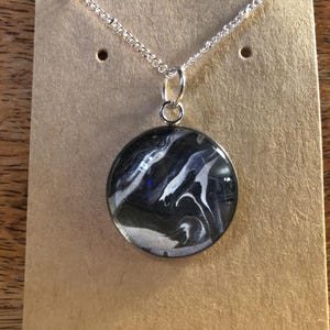 Acrylic Paint Poured Necklace Pendant on Chain - Assorted Colors