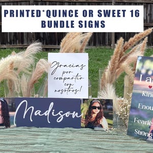 PRINTED Quinceañera BUNDLE Sign, Quinceañera Photo Welcome Sign With Custom Name, Quince decor, Bienvenidos a mis Quince, Sweet 16 Sign
