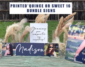 PRINTED Quinceañera BUNDLE Sign, Quinceañera Photo Welcome Sign With Custom Name, Quince decor, Bienvenidos a mis Quince, Sweet 16 Sign