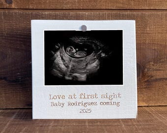 Pregnancy announcement photo frame, Love at first sight, Ultrasound photo frame, Pregnancy annoucement