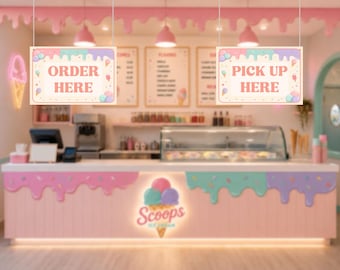 Order Here Pick Up Here Business Sign, Ice Cream Order Here Pick UP Here, PVC sign, Dessert Sign