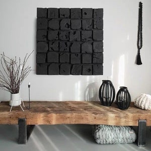 Wabi-sabi wind natural wind handmade block porch pendant carbonized solid wood black wall decoration painting