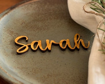 Wedding place cards with lettering, personalized name tags, guest names, laser-cut wood, christening, birthday, family celebration