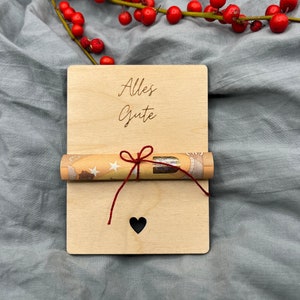 Tarjeta de madera de regalo de dinero "Todo lo mejor" regalo de vacaciones cumpleaños boda tarjetas de billetes tarjeta de felicitación confirmación de bautismo confirmación de comunión