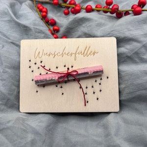 Tarjeta de madera de regalo de dinero "Wish Fulfiller" Regalo de Navidad Tarjetas de billetes de cumpleaños Tarjeta de felicitación Confirmación de bautismo Confirmación de comunión