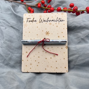Tarjeta de madera de regalo de dinero "Feliz Navidad" 2 tarjetas de billetes de regalo de Navidad tarjeta de felicitación <letras grabadas con láser a través del material>