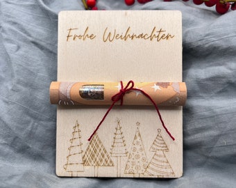 Geldgeschenk Holzkarte "Frohe Weihnachten" 1 Weihnachtsgeschenk Geldscheinkarten Grußkarte