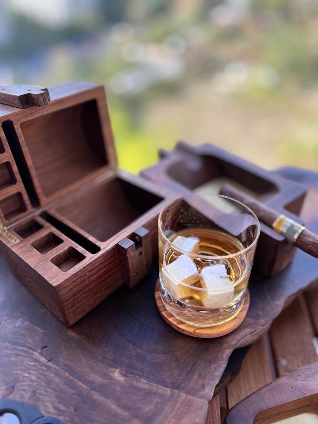 Handmade Wooden Whisky Glass Box With Whisky Cubes and Glass Etsy