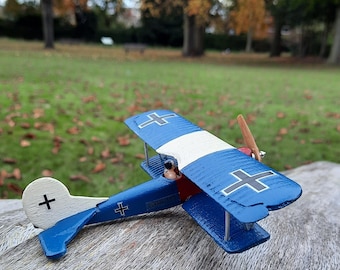 The Fokker D.VII Handgefertigtes Holzmodell, Handgefertigtes Blau Lackiertes Holzflugzeugmodell, Design, Werkzeug, Spielzeug, DIY, Build, Craft