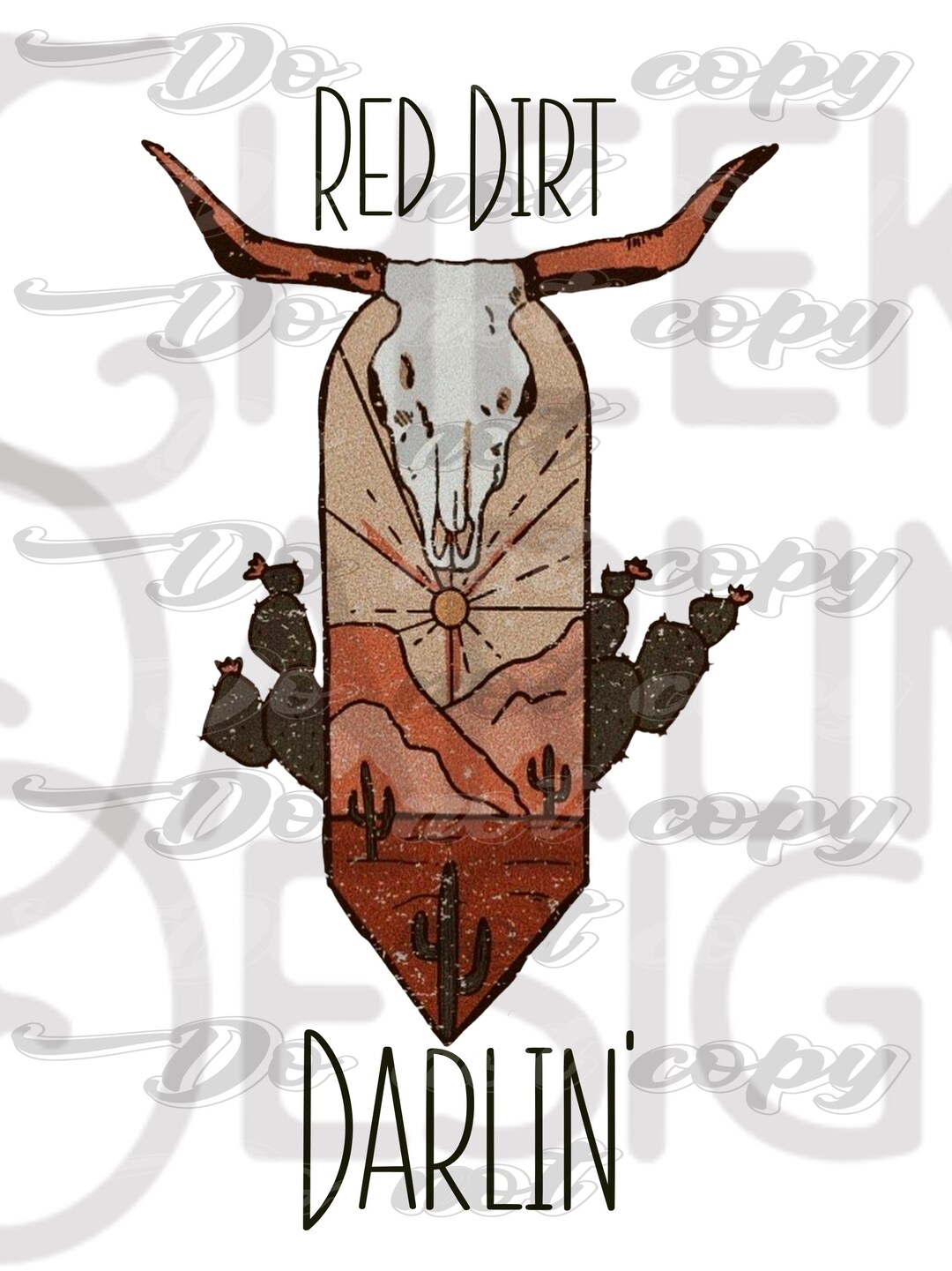 Red Dirt Darlin Western Cow Skull PNG Digital Download Sublimation File