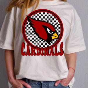 Cardinals Black and white Check Retro Digital Design Download PNG Sublimation File