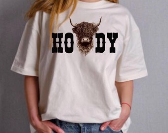 Western Howdy Highland Cow PNG Digital Download Sublimation File