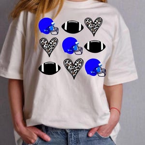 Blue Football Helmets Leopard Hearts Digital Design Download PNG Sublimation File