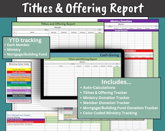 Tithes and Offering Tracker Spreadsheet| Excel Spreadsheet | Tithes Tracker | Offering Tracker | Tithes budget Tracker| Church Budget Report