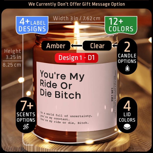 Ride or Die Bitch Natural Soy Wax Candle, Best Friend Gift, Funny Gift For Her, Funny Candle, Soy Wax Candle, Sassy Candle, Humor Candle