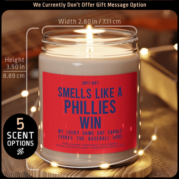 Smells like a Phillies Win Candle, Idée cadeau unique, Bougie cadeau Philadelphie, Bougie de baseball, Décoration pour un match de football, Bougie sur le thème du sport