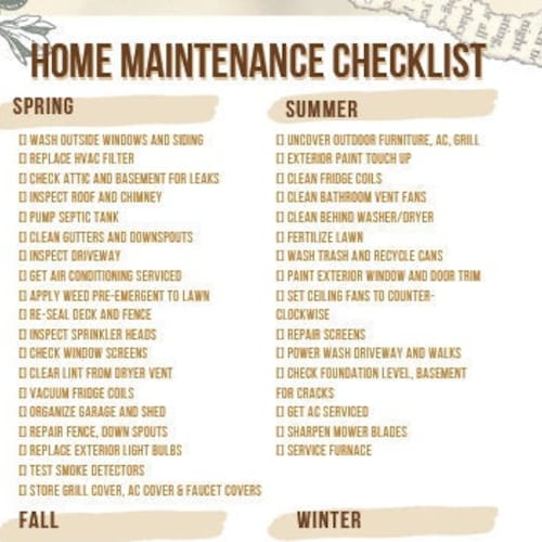 Seasonal House Homeowner Checklist Etsy
