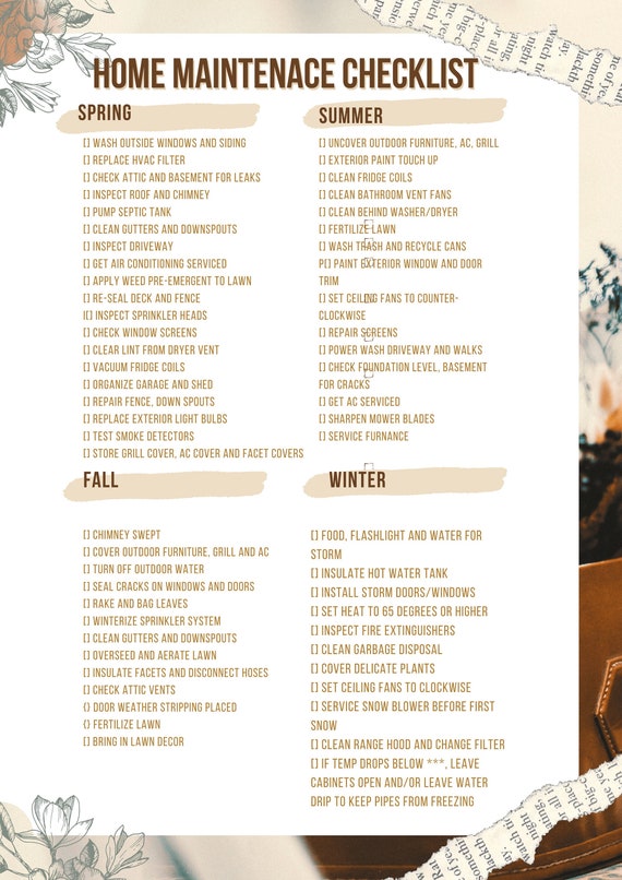Seasonal House Homeowner Checklist Etsy