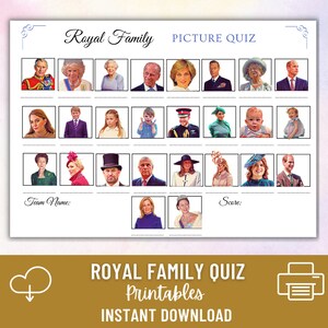 Königliche Familie Quiz Spiel Blatt | Spaß für Kinder & Familie Aktivität | König Charles III Geburtstag Krönung DIGITAL Download PDF Printable