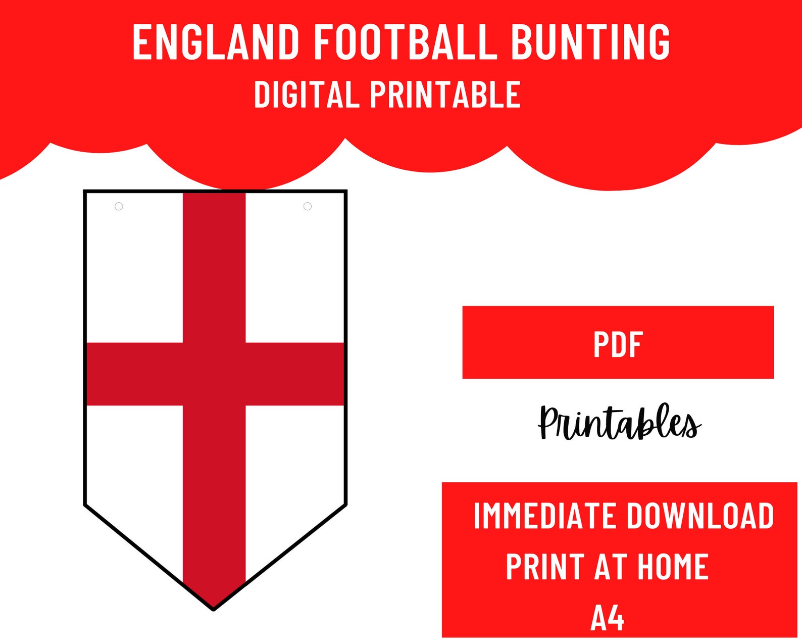 Printable England Football Supporter Bunting 2024 Digital PDF Do It ...