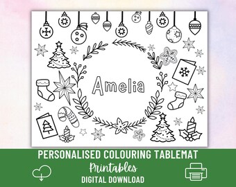 Personalised Christmas Colouring tablemat | Digital Printable PDF file | For kids