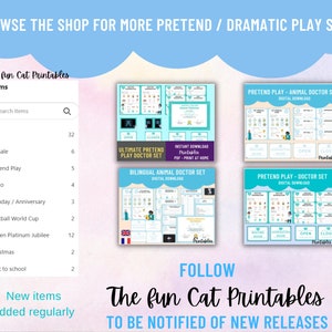 Sign browse the shop for more pretend / dramatic play sets
Shows Vet and Doctor play sets available in the shop
