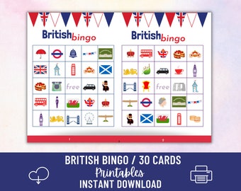 British Bingo 30 unique cards | Kids activity & games | DIGITAL download Printable PDF