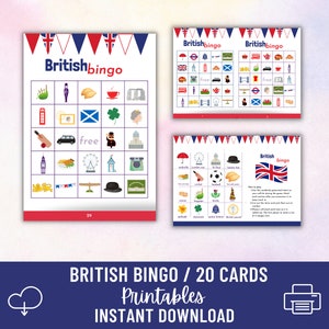 British Bingo 30 Unique Cards | Kids Activity &amp; Games | DIGITAL ...